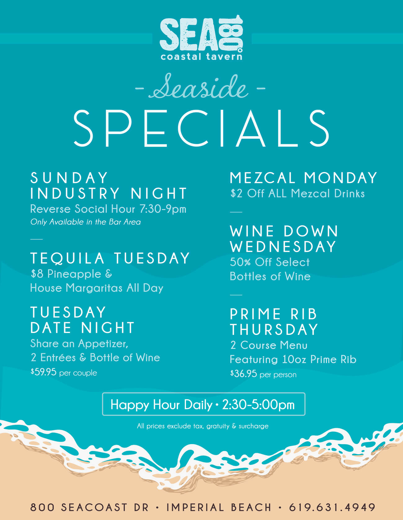 SEA180°'s Weekday Seaside Specials - SEA180 Coastal Tavern